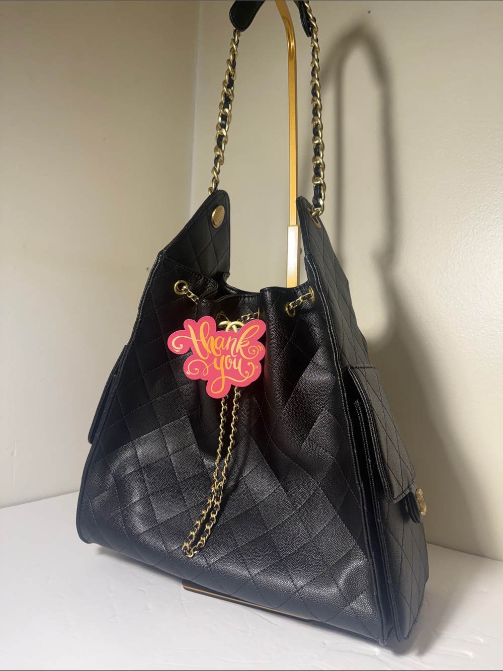 Quilted Black Chain-Handle Shoulder Bag